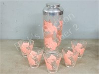 pink elephant cocktail shaker & 5 glasses
