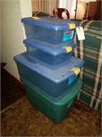4 ASSTD RUBBERMAID & OTHER STORAGE TOTES W/ LIDS