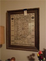 1926 STATE FARM INSURANCE INDIANA MAP FRAMED