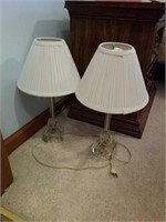2 CRYSTAL VANITY LAMPS W/ WHITE SHADES