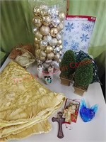 tree skirt, ornaments, lights & Willow Tree