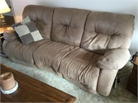 Best homes suede sofa with double recliner, dark