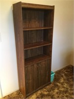 Dark oak bookshelf cabinet 71 inches tall 28