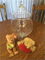 Large glass dish with lid, Boyds bear, Ty beanie