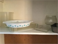 Pyrex dishes, miscellaneous cookware,