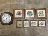 Miscellaneous wall plaques and clock