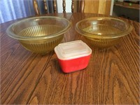 Two vintage mixing bowls and piece of