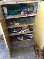 Two door smaller cabinet and contents