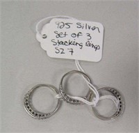 3 925 Silver Gemstone/CZ Stacking Rings Sz 7