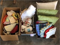 3 Boxes - Pillows, Sewing Supplies, Etc.