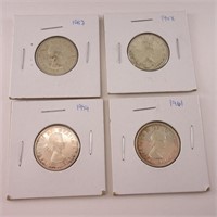 GROUP OF 4 SILVER 25c CANADA
