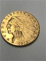 Gold coin 1913   2 1/2 dollar gold coin