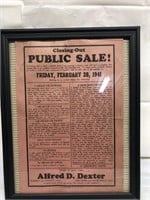 1941 closing out public sale flyer Alfred Dexter