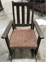 Antique kids wooden upholstered rocking chair