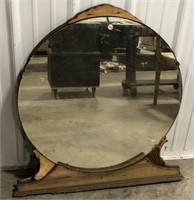 Vtg round dresser top mirror, 27.5in in diameter,