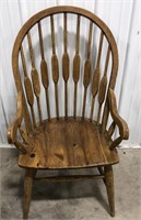 Wooden arm chair w/ cattail back