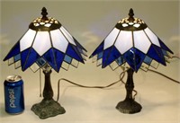 Pair of Table Lamps w Stained Glass Shades