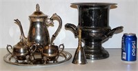 Silver Table Settings - Tea Set, Bell, Bucket