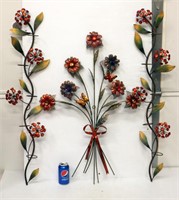 Colorful Metal Wall Flower Decor w Candle Holders