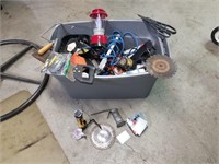 tub full of garage type items, tools, misc