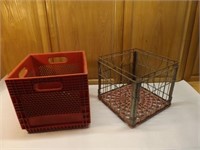 Orange Plastic and Wire Milk Crate