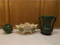 Three Ceramic Pieces, Two Green and 1 Grape