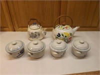 Four Soup Bowls and Two Tea Kettles
