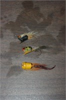 Vintage Wooden Fly Fishing Lures, 3ea.