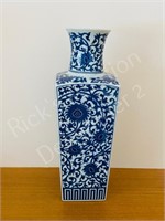 blue and white vase 12"