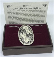 Hare - Fine Celtic Porcelain oval pendant