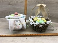 2 BASKETS WITH WOOD PAINTED EASTER EGGS