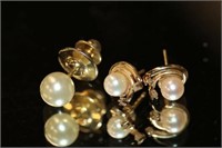 14k yellow gold His & Her Pearl & Diamond Earrings