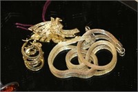 Gold Tone Sterling Earrings, Broach, mesh