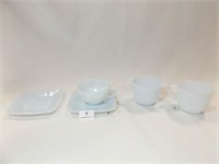 Fire-King Blue Cream & Sugar, Saucers, Cup