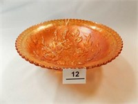 Carnival Glass Rose Pattern Bowl, 10"