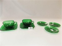 Fire-King Green Cup/Saucer (2), Plates (3)