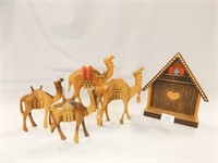 Wood Carved Camels (4), House from Italy
