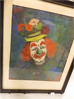 Framed Clown Art, signed and dated