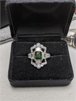 New Silver Deco Style Ring CZ size 5