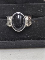 New Silver Onyx Ring  Size 9