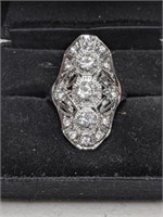 New Silver Art Deco Style CZ Ring  Size 9