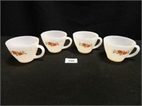 FireKing Cups; Rose Pattern; (4);