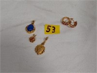 Sterling Gold Overlay Garnet Earring & Charms