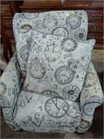 Clock Decor Reclining Uphol Chair w 2 Pillows
