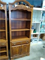 Lighted Oak Veneer Bookshelf w 2 Door Cabinet