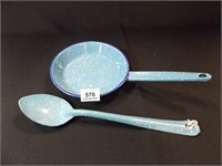 Blue Granite Enamelware Spoon, Pan