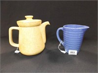 Blue Crock Pitcher, Stoneware Coffee Pot