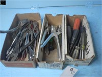 3 boxes of pliers, leather punches, screwdrivers