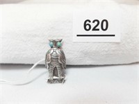 Sterling Silver Owl Pin, marked A.E.