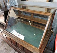 Antique Counter top oak slant front glass display